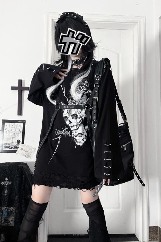 Tricuspid C The Soul Patchwork Jirai Kei Kuro Shiro T-shirt