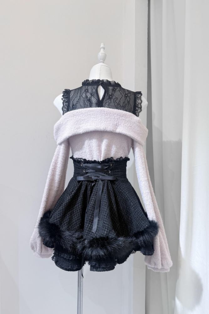 Shirohato Bowknot Lace Patchwork Jirai Kei Long Sleeve Top