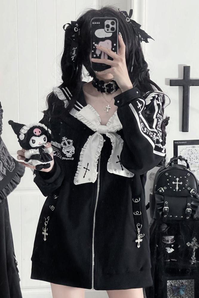 Tricuspid C Sailor Collar Jirai Kei Ruffled Bowknot Coat