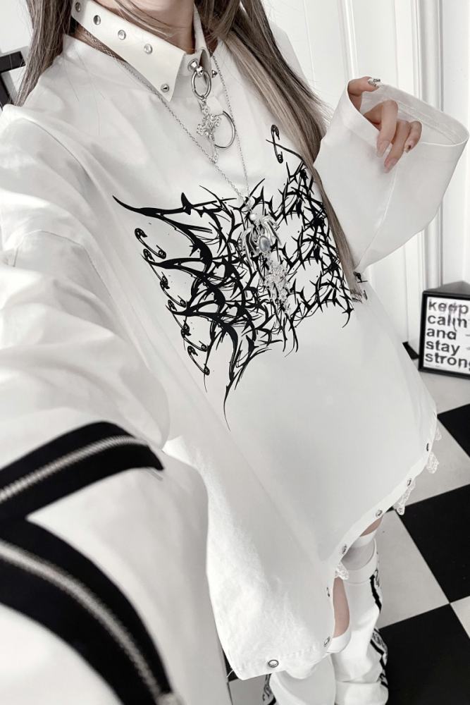 Tricuspid C Subculture Printed Jirai Kei Long Sleeve T-shirt