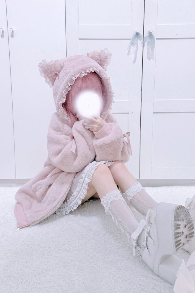 Shirohato Cat Ears Hood Jirai Kei Shiro Kuro Pink Coat