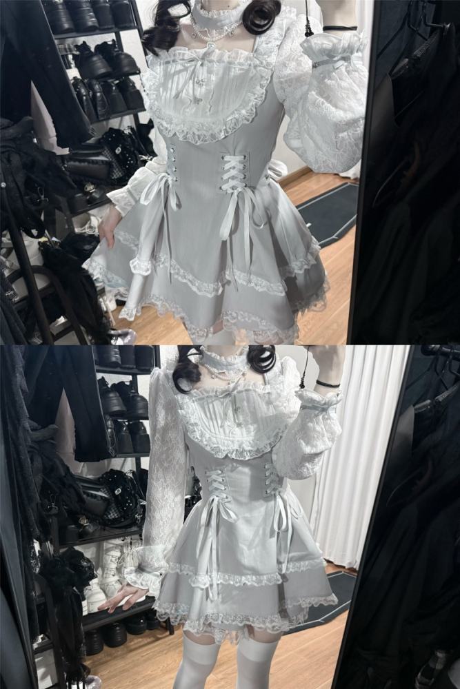 Shirohato Lace Bib Collar Jirai Kei Dress and Shorts