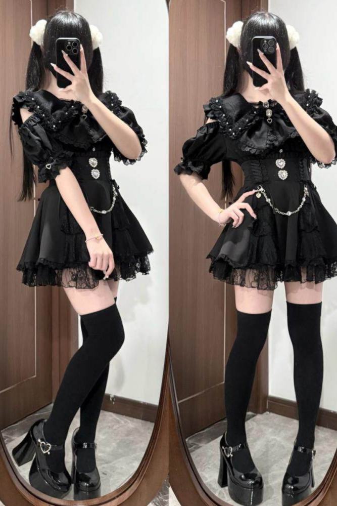 Shengzhongwei Rabbit Ear Jirai Kei Kuro Shiro Blouse