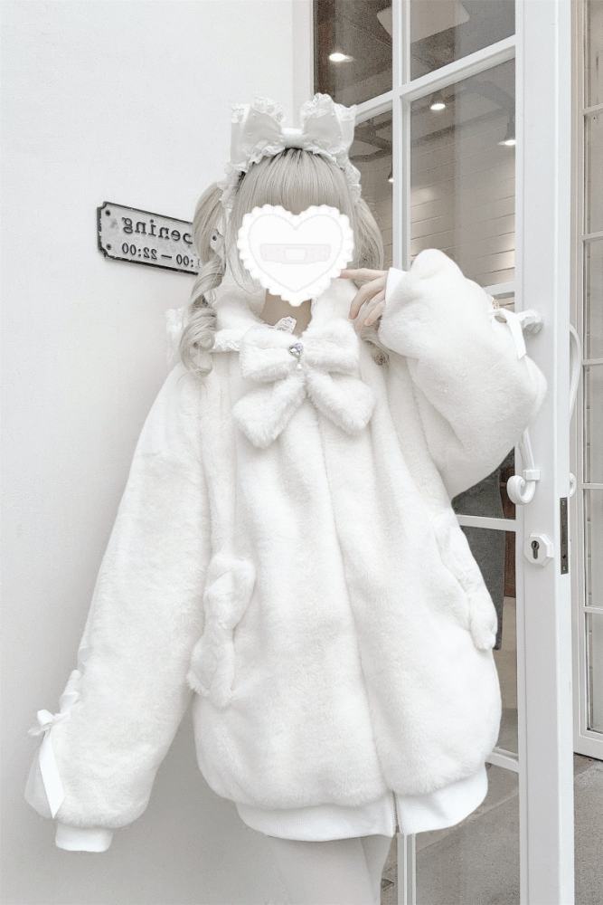 Shirohato Cat Ears Hood Jirai Kei Shiro Kuro Pink Coat