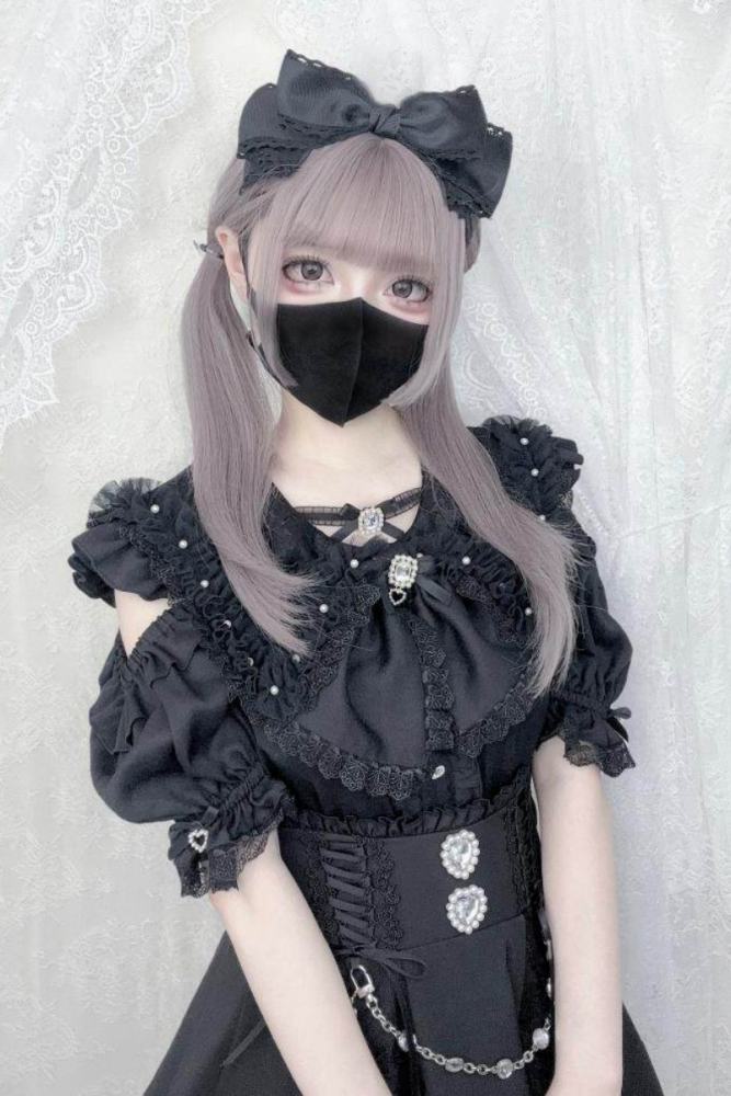 Shengzhongwei Rabbit Ear Jirai Kei Kuro Shiro Blouse