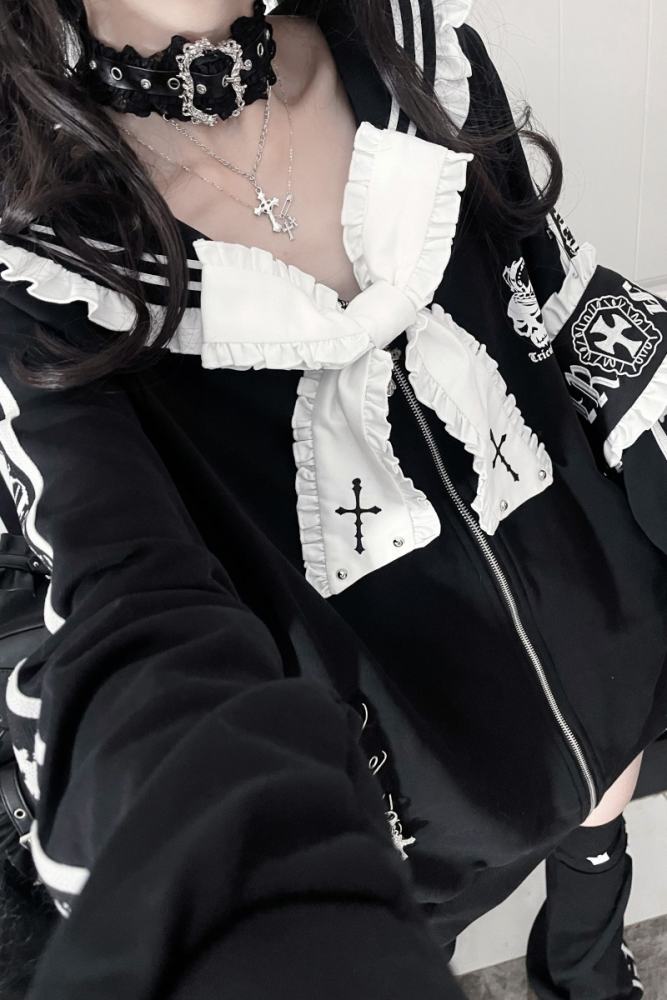 Tricuspid C Sailor Collar Jirai Kei Ruffled Bowknot Coat