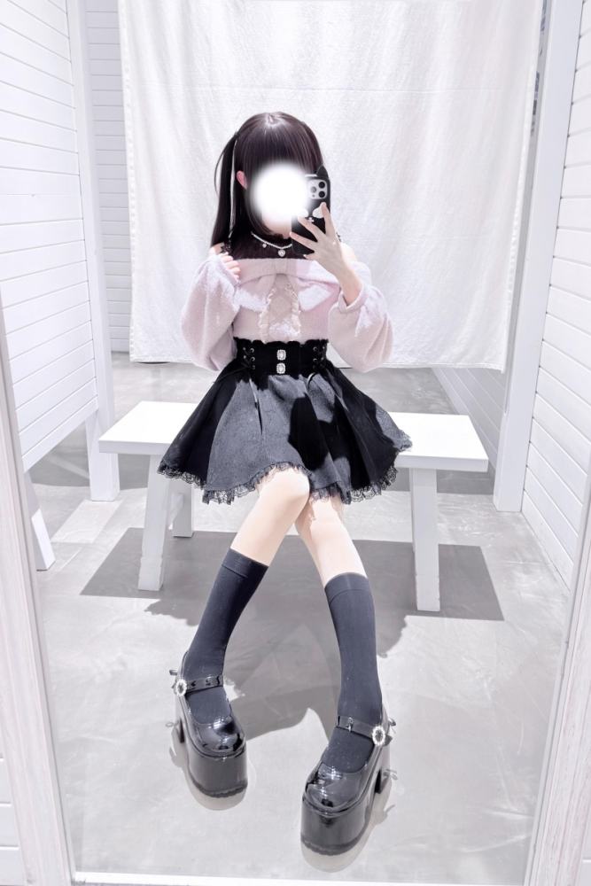 Shirohato Bowknot Lace Patchwork Jirai Kei Long Sleeve Top