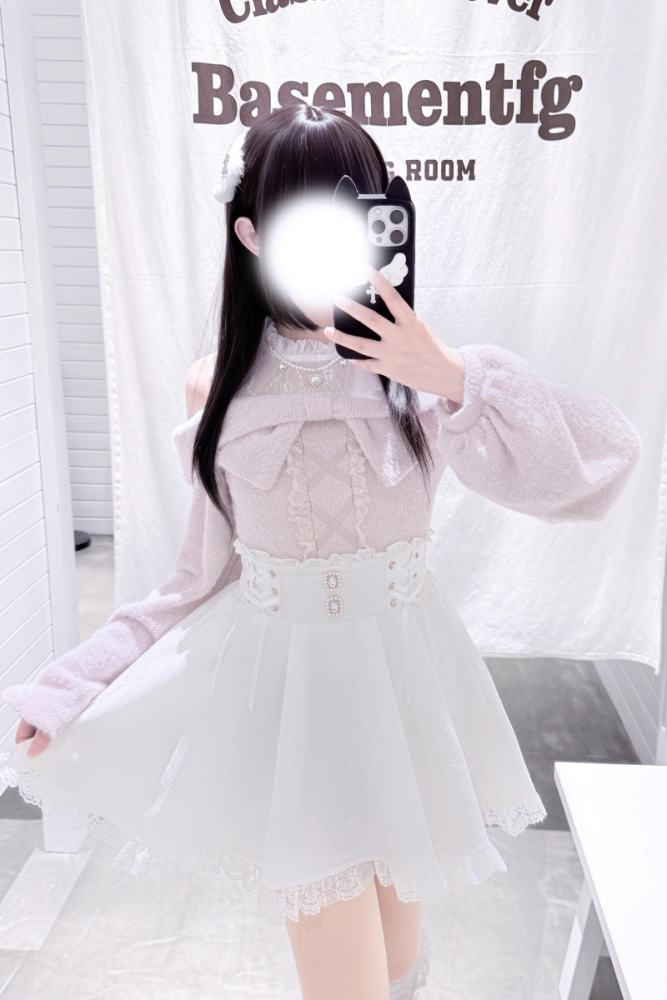 Shirohato Bowknot Lace Patchwork Jirai Kei Long Sleeve Top