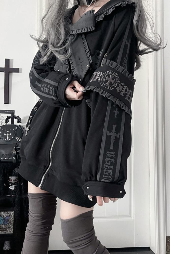 Tricuspid C Sailor Collar Jirai Kei Ruffled Bowknot Coat