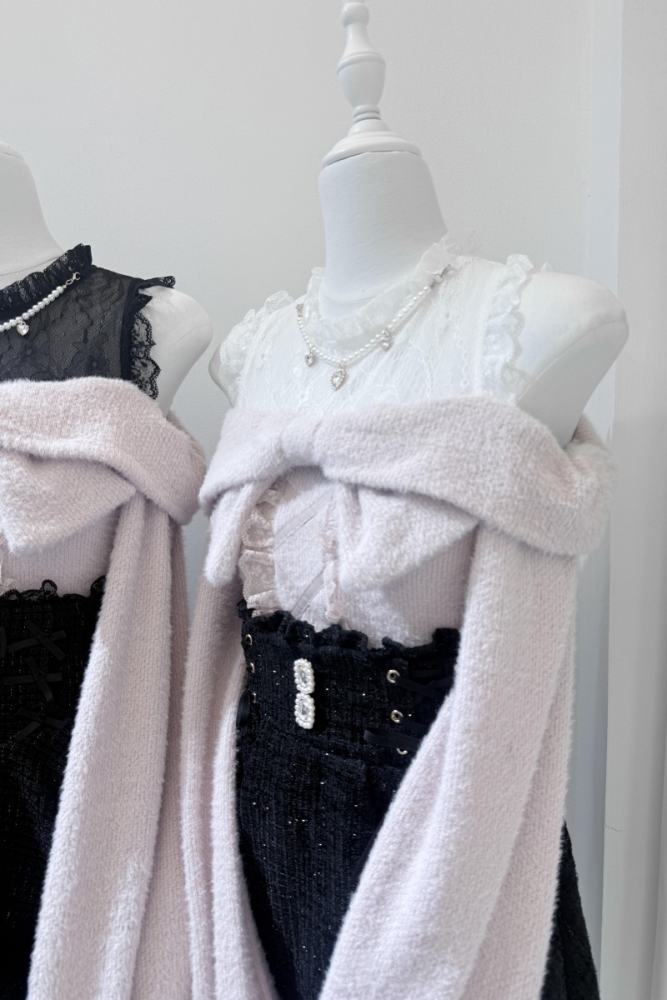 Shirohato Bowknot Lace Patchwork Jirai Kei Long Sleeve Top