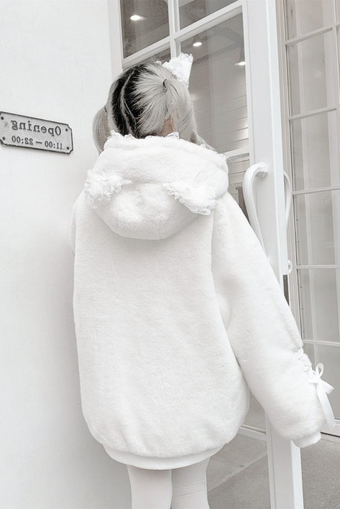 Shirohato Cat Ears Hood Jirai Kei Shiro Kuro Pink Coat
