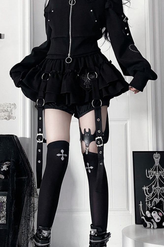 Tricuspid C Cat Ears Hood Jirai Kei Kuro Coat and Skirt