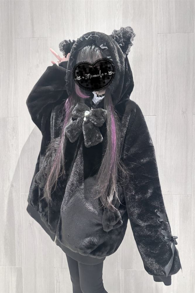 Shirohato Cat Ears Hood Jirai Kei Shiro Kuro Pink Coat
