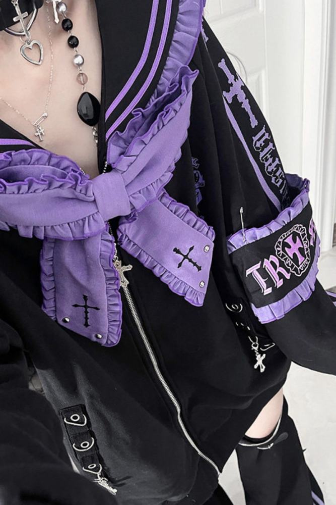 Tricuspid C Sailor Collar Jirai Kei Ruffled Bowknot Coat