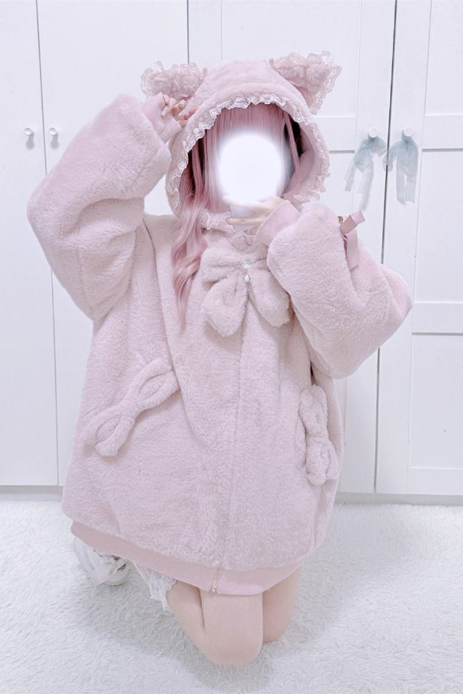 Shirohato Cat Ears Hood Jirai Kei Shiro Kuro Pink Coat