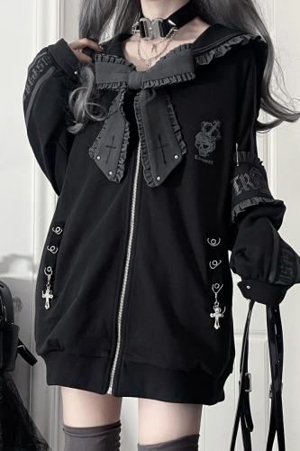 Tricuspid C Sailor Collar Jirai Kei Ruffled Bowknot Coat