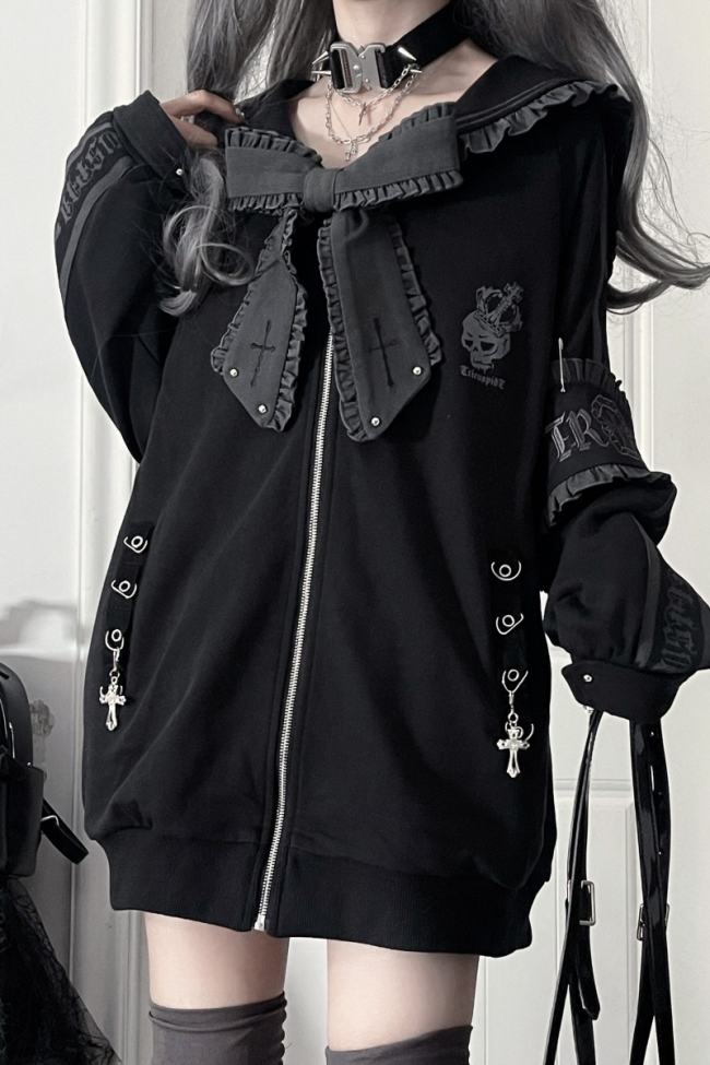Tricuspid C Sailor Collar Jirai Kei Ruffled Bowknot Coat