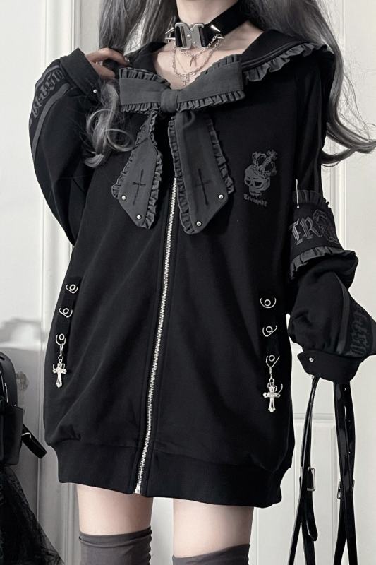 Tricuspid C Sailor Collar Jirai Kei Ruffled Bowknot Coat