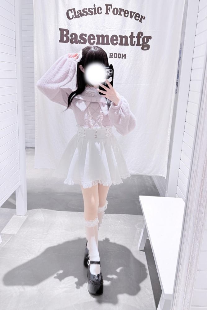 Shirohato Bowknot Lace Patchwork Jirai Kei Long Sleeve Top