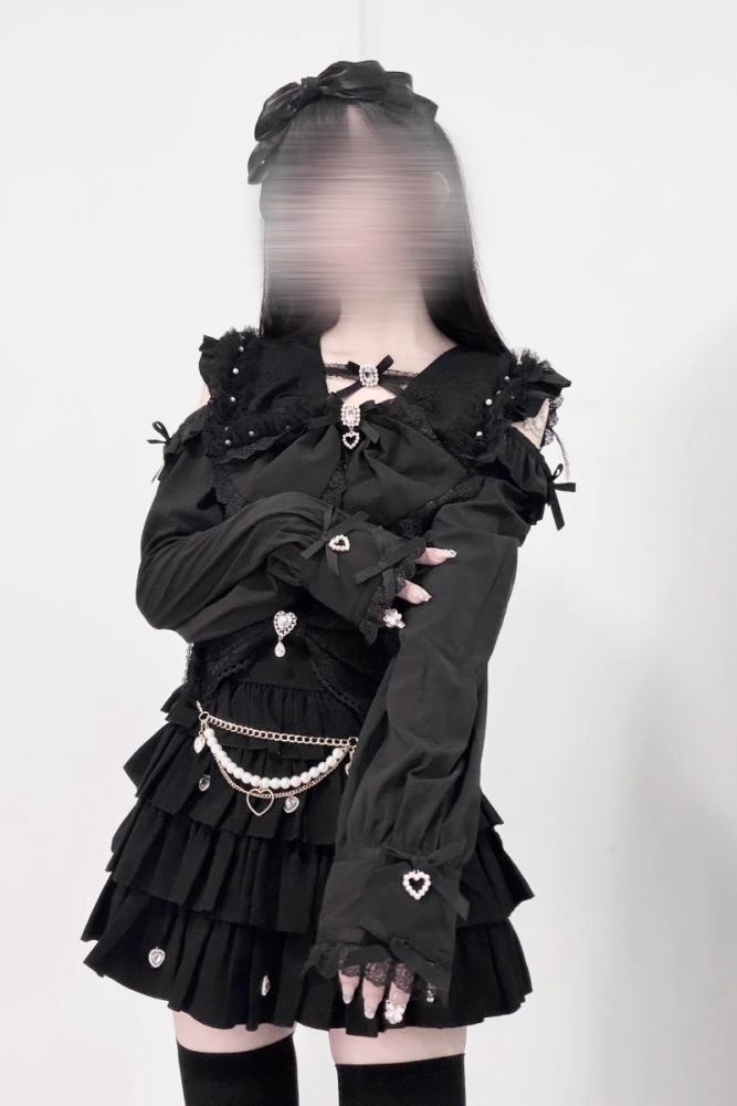 Shengzhongwei Rabbit Ear Jirai Kei Kuro Shiro Blouse