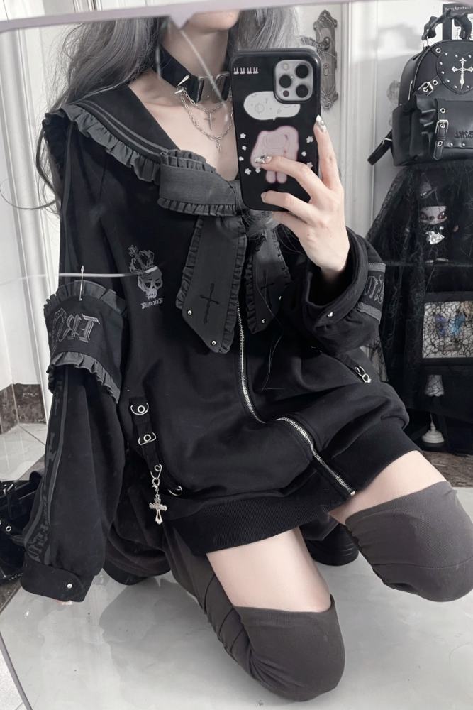Tricuspid C Sailor Collar Jirai Kei Ruffled Bowknot Coat