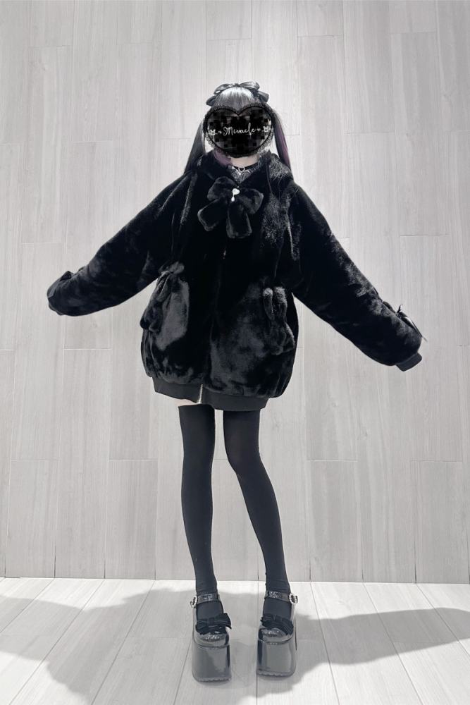 Shirohato Cat Ears Hood Jirai Kei Shiro Kuro Pink Coat