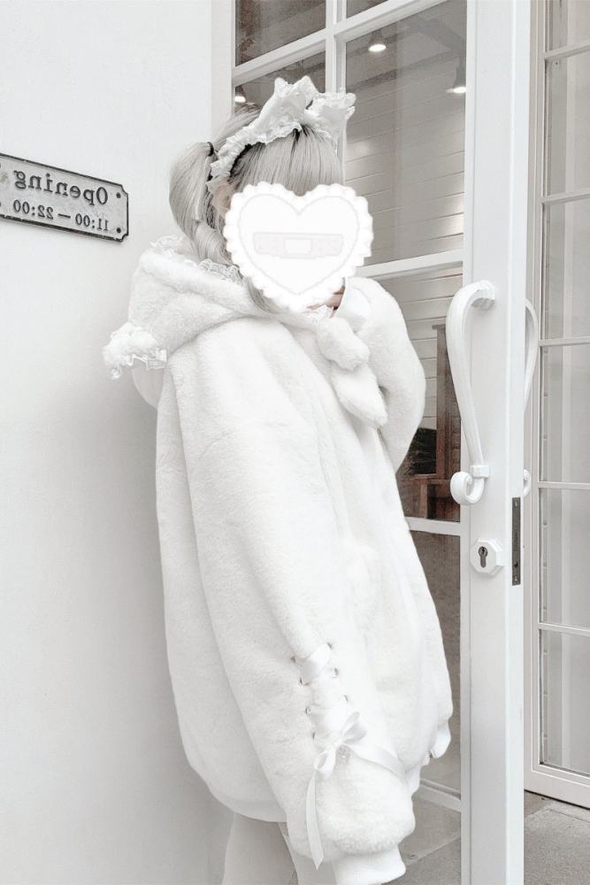 Shirohato Cat Ears Hood Jirai Kei Shiro Kuro Pink Coat