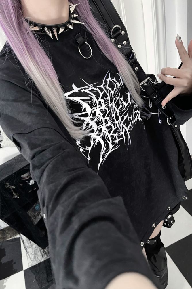 Tricuspid C Subculture Printed Jirai Kei Long Sleeve T-shirt