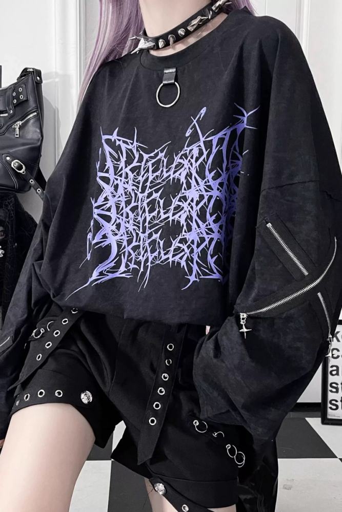 Tricuspid C Subculture Printed Jirai Kei Long Sleeve T-shirt