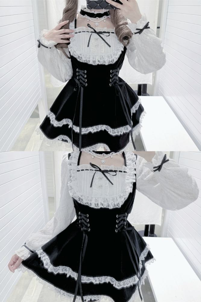 Shirohato Lace Bib Collar Jirai Kei Dress and Shorts