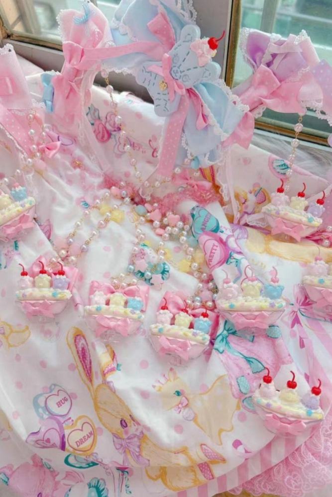 Love Heart Cherry Bear Lolita Headbow and Necklace