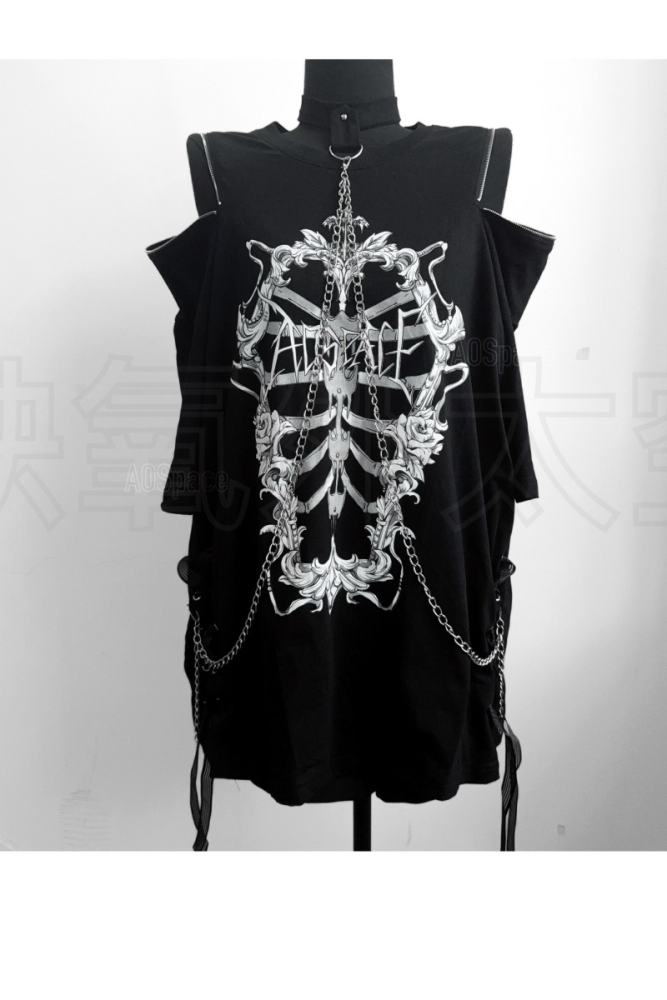 AO Space Rib Prints Jirai Kei Halter Neck Chain T Shirt