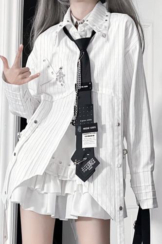 Tricuspid C Metal Stripe Jirai Kei Long Sleeve Blouse