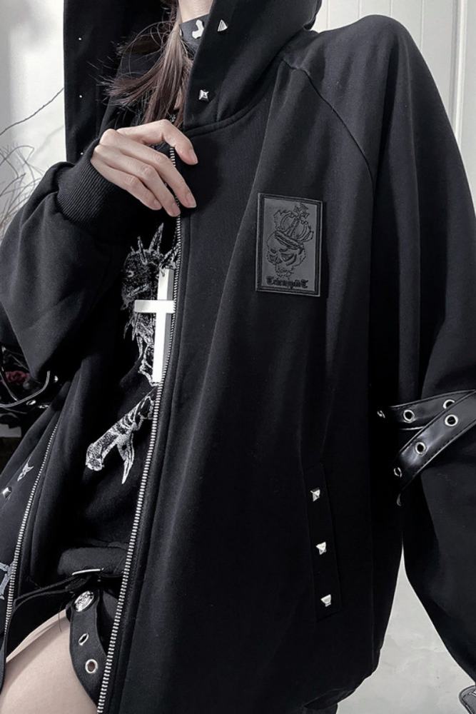 Tricuspid C Summoning Maze Jirai Kei Printed Grey Black Coat