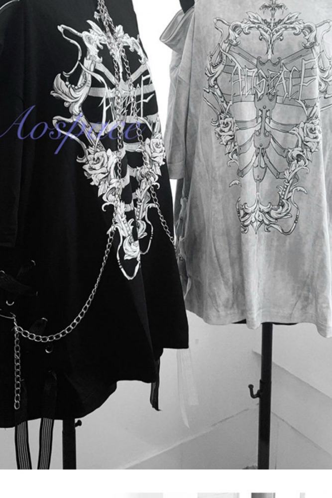 AO Space Rib Prints Jirai Kei Halter Neck Chain T Shirt