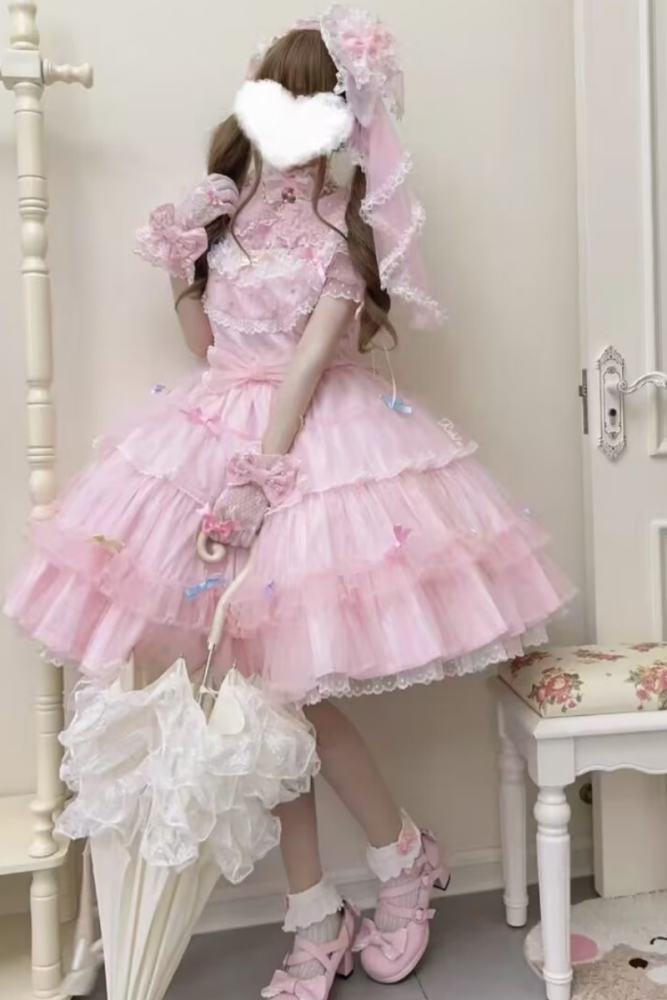 Sweet Lolita Flower Ball Head Veil Headbow