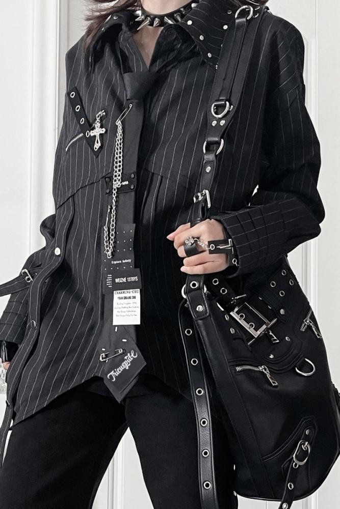 Tricuspid C Metal Stripe Jirai Kei Long Sleeve Blouse