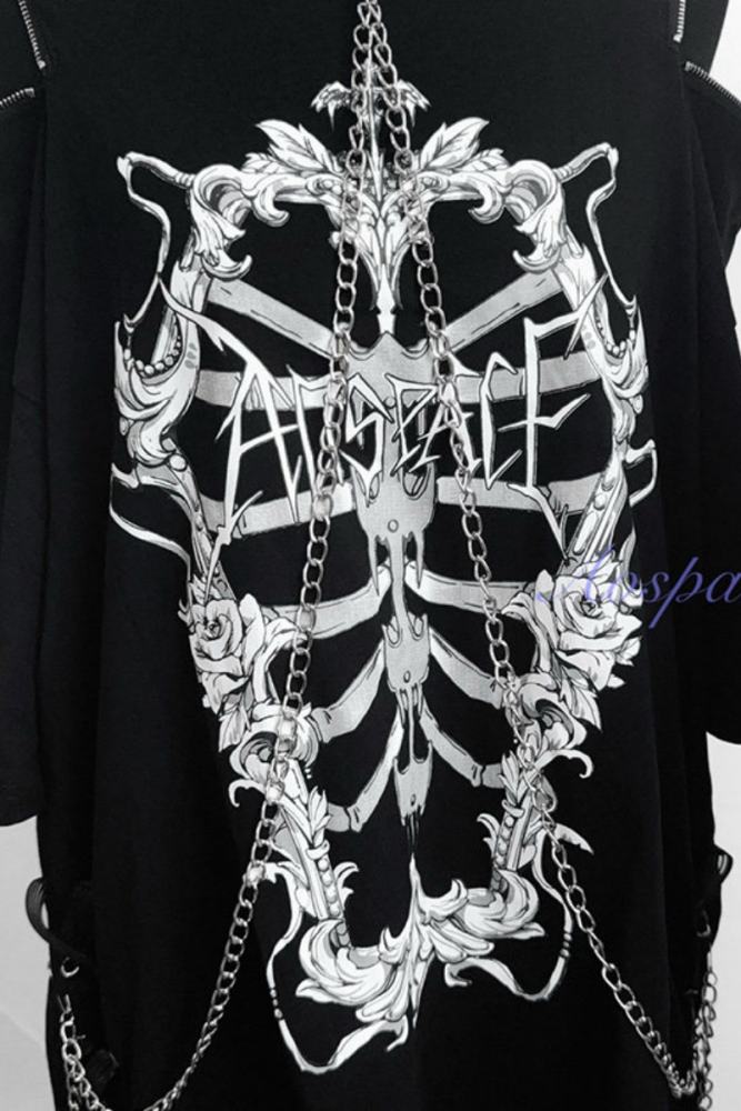 AO Space Rib Prints Jirai Kei Halter Neck Chain T Shirt