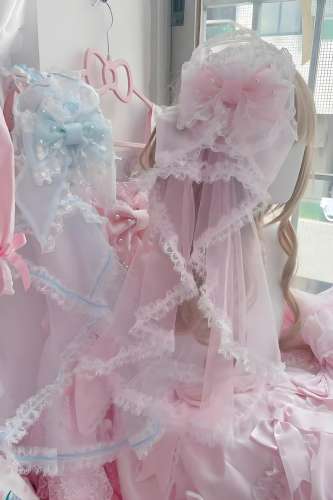 Sweet Lolita Flower Ball Head Veil Headbow