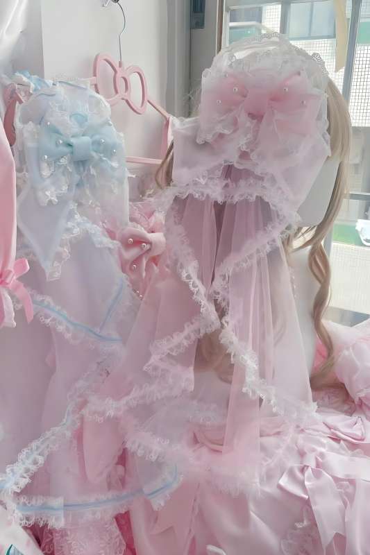 Sweet Lolita Flower Ball Head Veil Headbow