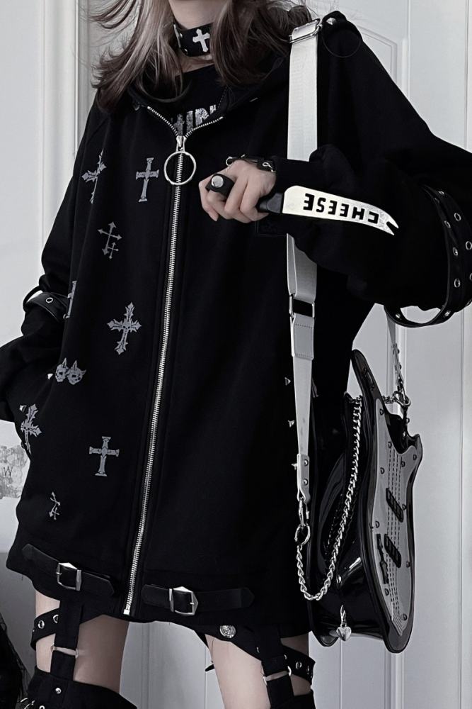 Tricuspid C Summoning Maze Jirai Kei Printed Grey Black Coat