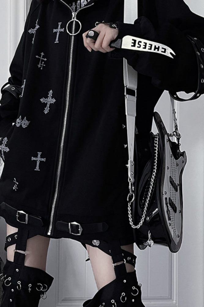 Tricuspid C Summoning Maze Jirai Kei Printed Grey Black Coat