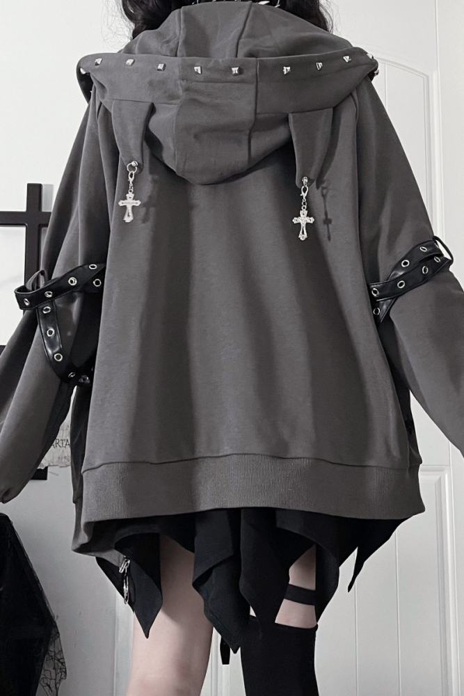 Tricuspid C Summoning Maze Jirai Kei Printed Grey Black Coat