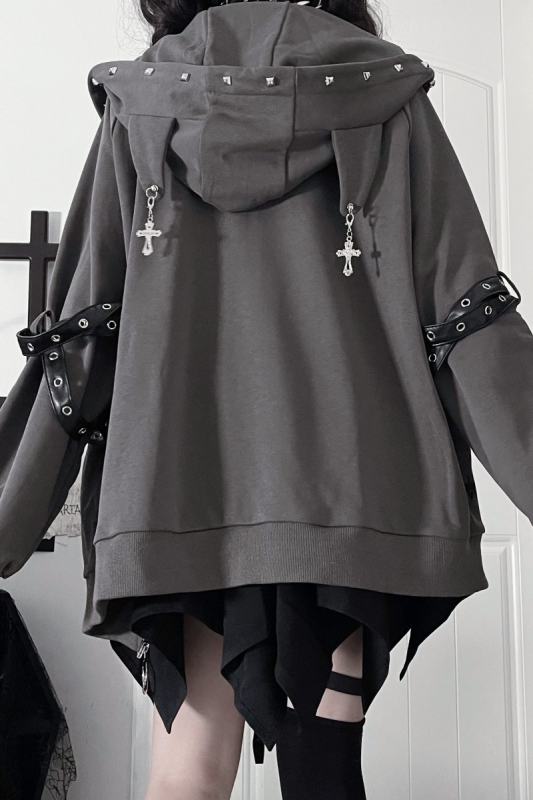 Tricuspid C Summoning Maze Jirai Kei Printed Grey Black Coat