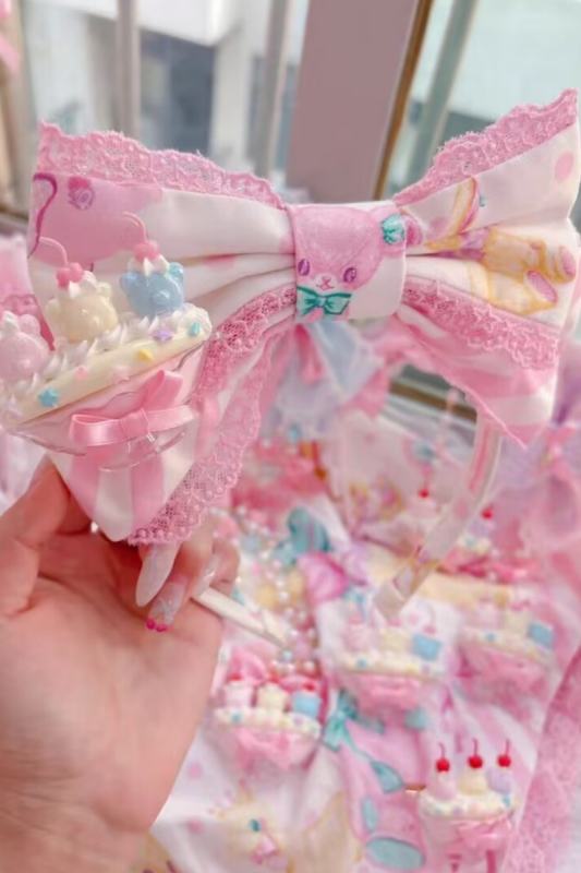 Love Heart Cherry Bear Lolita Headbow and Necklace