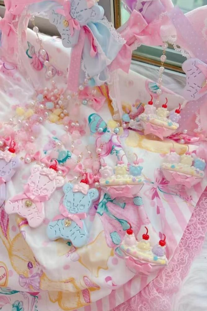 Love Heart Cherry Bear Lolita Headbow and Necklace