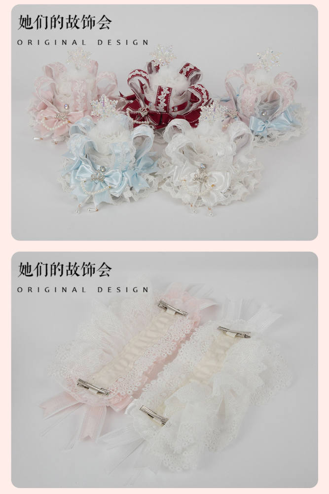 Gsh Pink Crown Lolita Top Hat Headbow Side Clip Hair Accessories