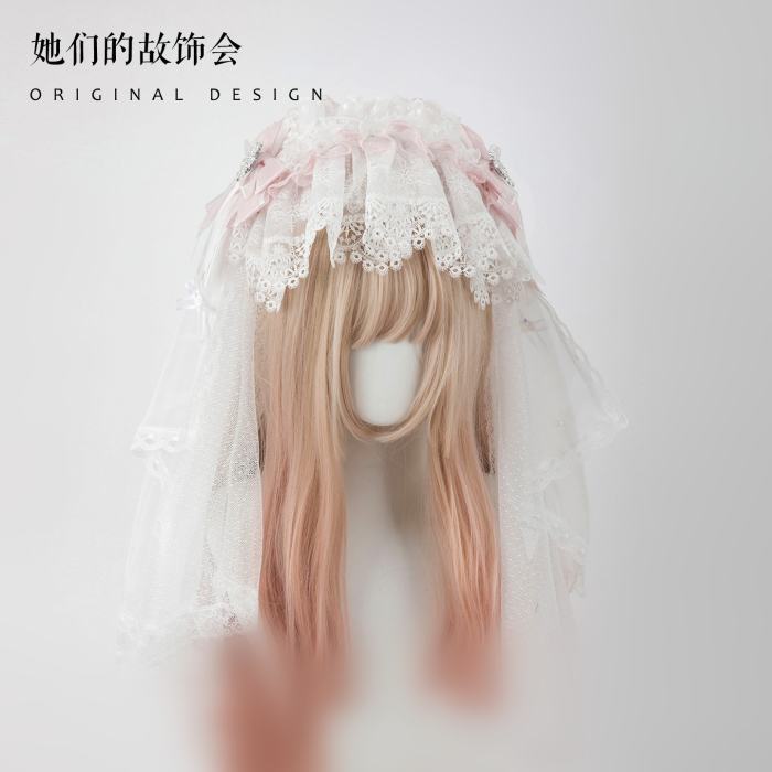 Gsh Pink Crown Lolita Top Hat Headbow Side Clip Hair Accessories