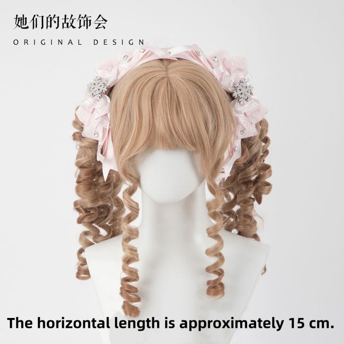 Gsh Pink Crown Lolita Top Hat Headbow Side Clip Hair Accessories