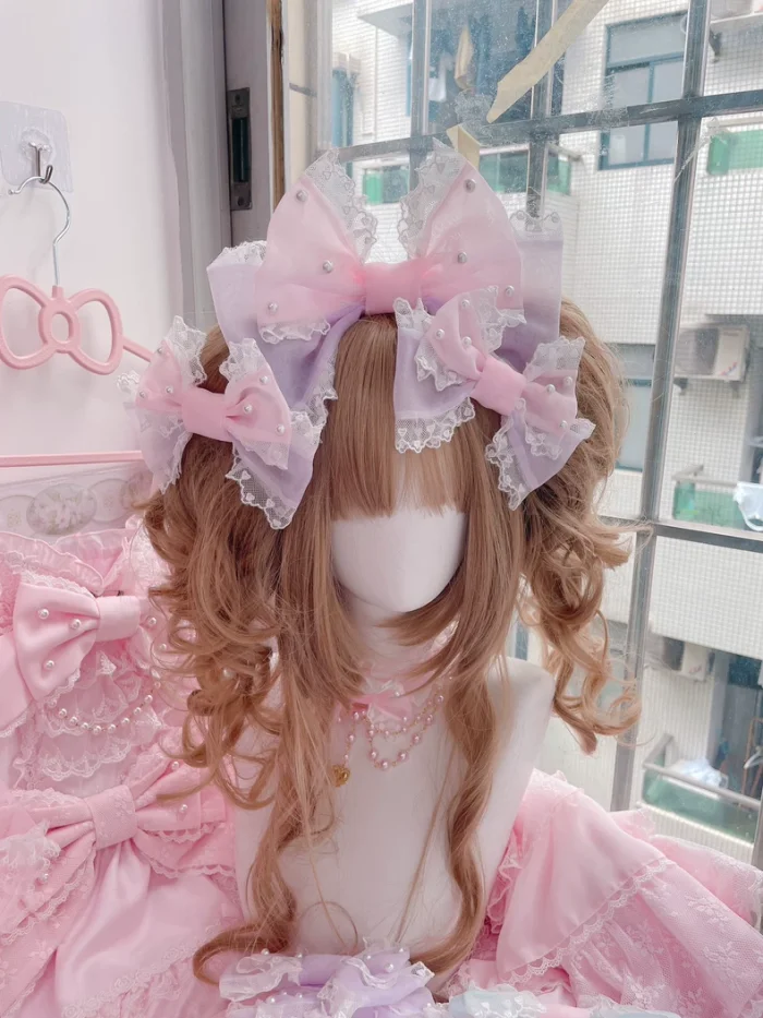 Lovely Bowknot Lolita Headbow and Side Clip 8 Colors